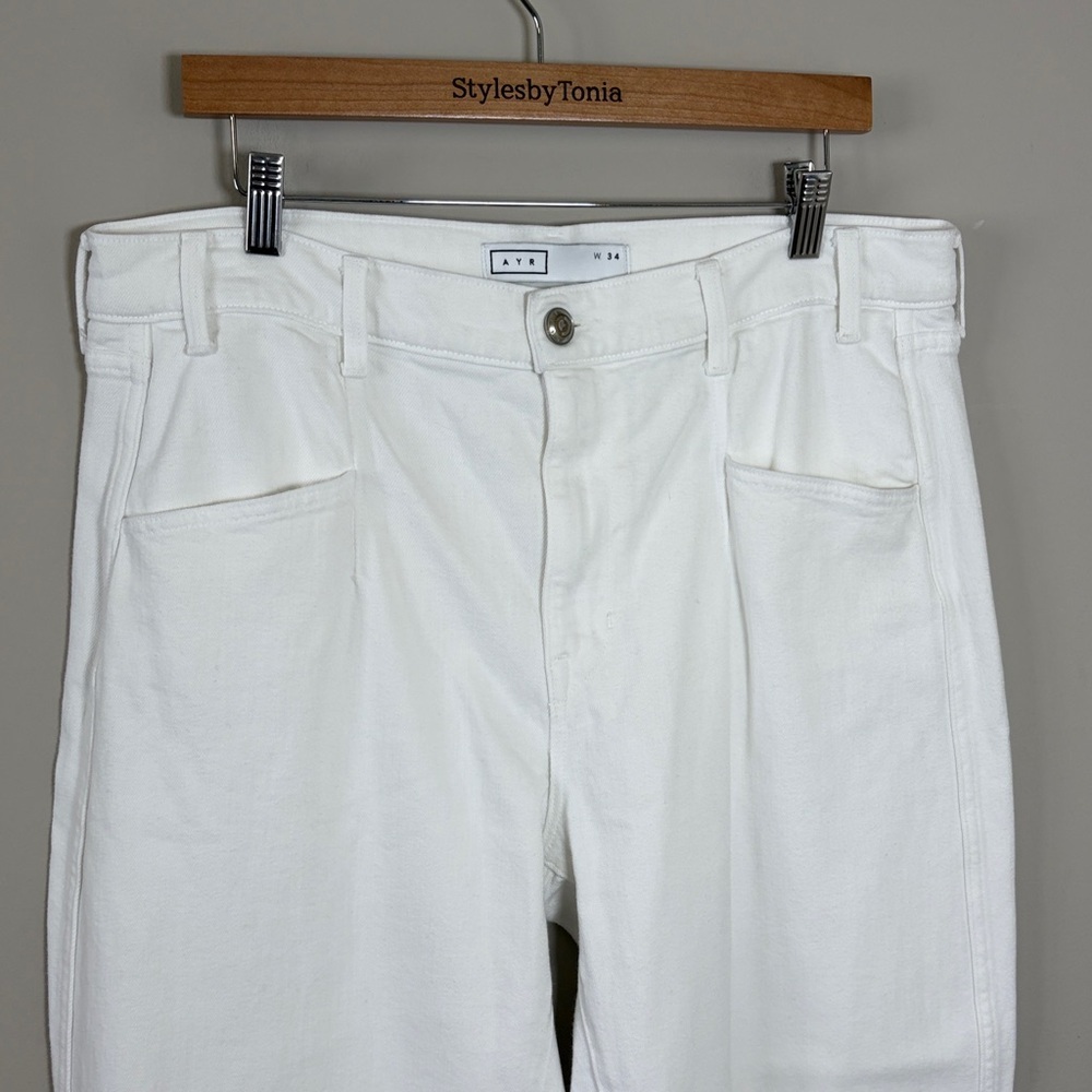 AYR The Beat Barrel Leg Ankle Jean White High Rise Ankle Relaxed Sz 34 - Picture 4 of 16